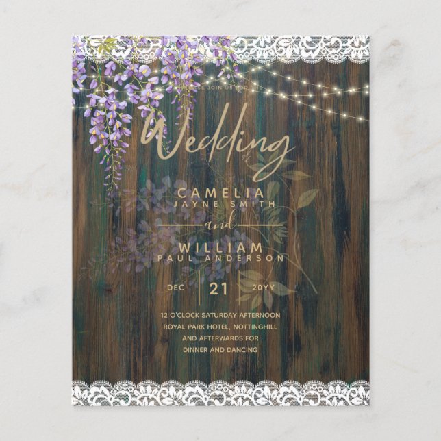 LeahG Rustic WISTERIA Lace Floral Wedding INVITE Flyer (Front)
