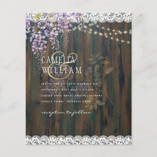 LeahG Rustic WISTERIA Lace Floral Wedding INVITE Flyer (Front)
