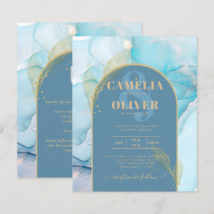 LeahG Sea Glass Gold Ink Aqua Blue Wedding INVITE