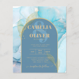 LeahG Sea Glass Gold Ink Aqua Blue Wedding INVITE Flyer