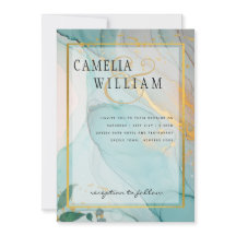 LeahG Sea Glass Teal Gold INK Wedding INVITE