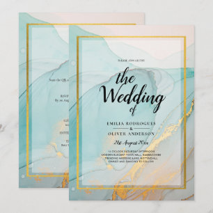 LeahG Sea Glass Teal Gold INK Wedding INVITE
