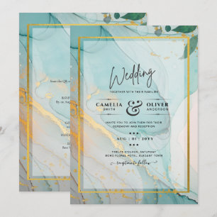 LeahG Sea Glass Teal Gold INK Wedding INVITE
