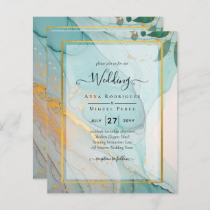 LeahG Sea Glass Teal Gold INK Wedding INVITE