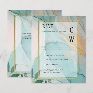 LeahG Sea Glass Teal Gold INK Wedding INVITE