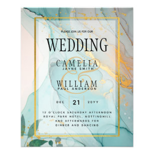 LeahG Sea Glass Teal Gold INK Wedding INVITE Flyer
