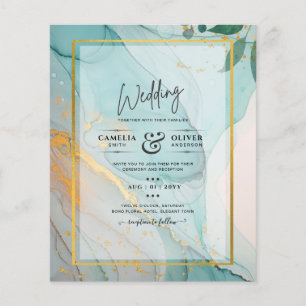 LeahG Sea Glass Teal Gold INK Wedding INVITE Flyer