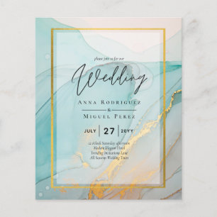LeahG Sea Glass Teal Gold INK Wedding INVITE Flyer
