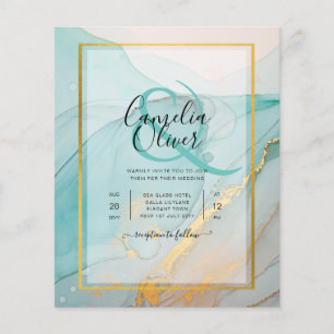 LeahG Sea Glass Teal Gold INK Wedding INVITE Flyer
