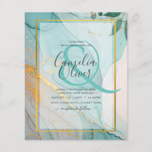 LeahG Sea Glass Teal Gold INK Wedding INVITE Flyer