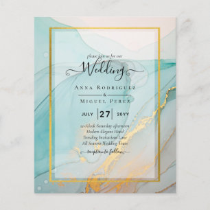 LeahG Sea Glass Teal Gold INK Wedding INVITE Flyer