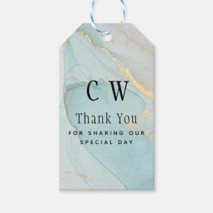 LeahG Sea Glass Teal Gold INK Wedding Thank You Gift Tags
