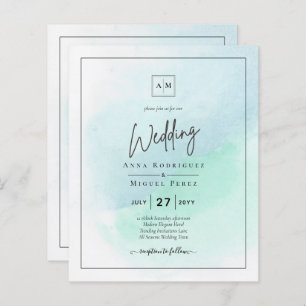 LeahG Sea Glass Turquoise Teal Blue Wedding INVITE