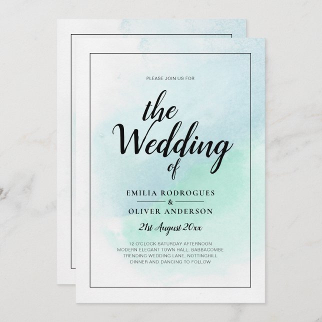 LeahG Sea Glass Turquoise Teal Blue Wedding INVITE (Front/Back)