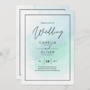 LeahG Sea Glass Turquoise Teal Blue Wedding INVITE