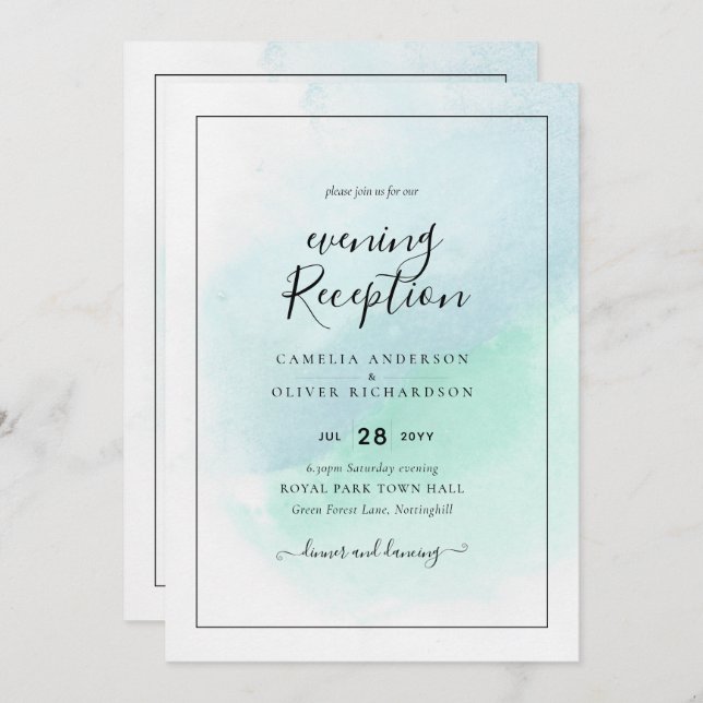 LeahG Sea Glass Turquoise Teal Blue Wedding INVITE (Front/Back)