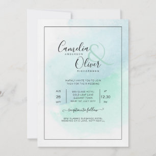 LeahG Sea Glass Turquoise Teal Blue Wedding INVITE