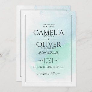 LeahG Sea Glass Turquoise Teal Blue Wedding INVITE