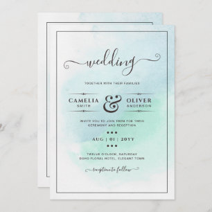 LeahG Sea Glass Turquoise Teal Blue Wedding INVITE