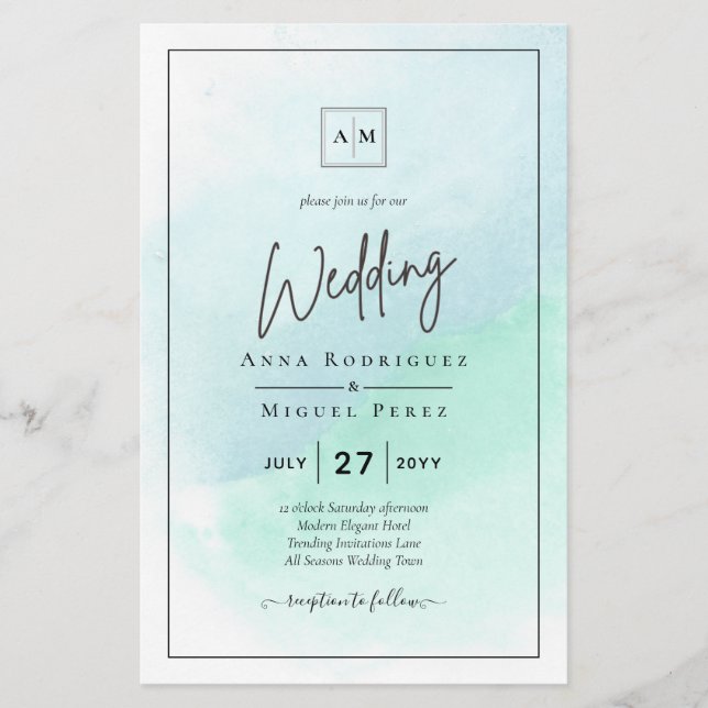 LeahG Sea Glass Turquoise Teal Blue Wedding INVITE Flyer (Front)