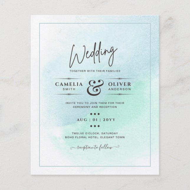 LeahG Sea Glass Turquoise Teal Blue Wedding INVITE Flyer (Front)