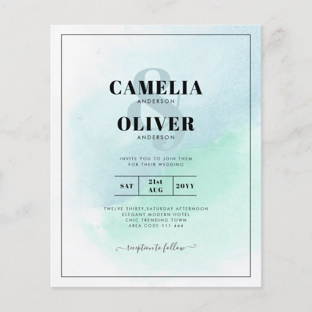 LeahG Sea Glass Turquoise Teal Blue Wedding INVITE Flyer (Front)