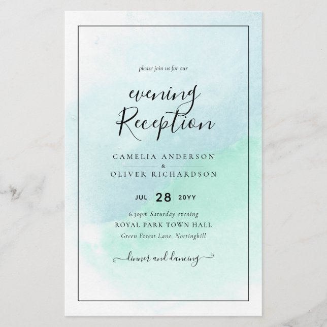LeahG Sea Glass Turquoise Teal Blue Wedding INVITE Flyer (Front)