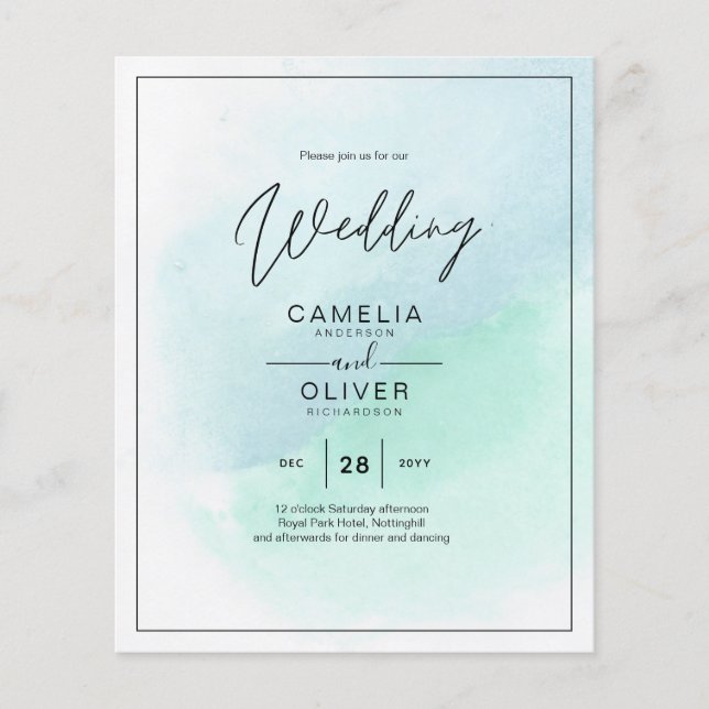LeahG Sea Glass Turquoise Teal Blue Wedding INVITE Flyer (Front)