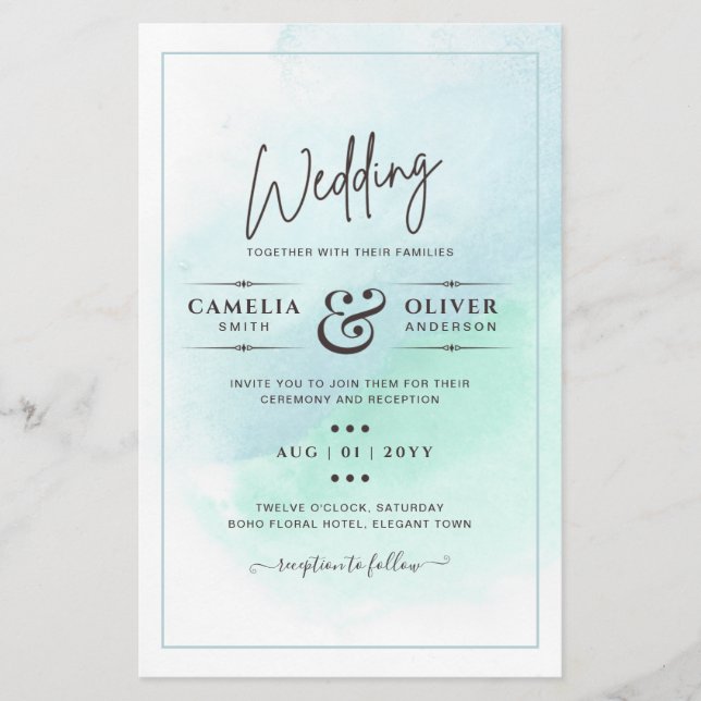 LeahG Sea Glass Turquoise Teal Blue Wedding INVITE Flyer (Front)