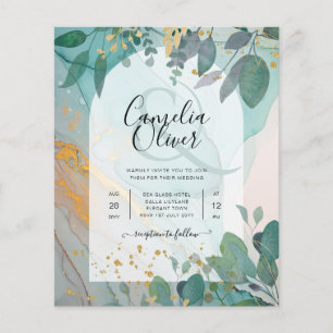 LeahG Seaglass Ink Teal Gold Greenery Wedding Inv Flyer
