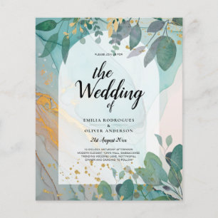 LeahG Seaglass Ink Teal Gold Greenery Wedding Inv Flyer
