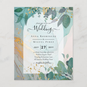 LeahG Seaglass Ink Teal Gold Greenery Wedding Inv Flyer