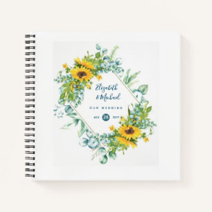 LeahG Sunflowers Eucalyptus Wedding Guestbook Notebook