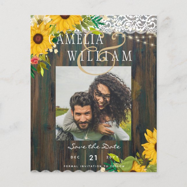 LeahG Sunflowers Wedding Rustic Wood Lace Flyer (Front)