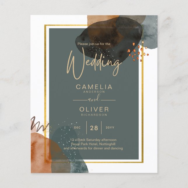 Leahg TEAL EARTH TONES WEDDING INVITE QR Code Flyer (Front)