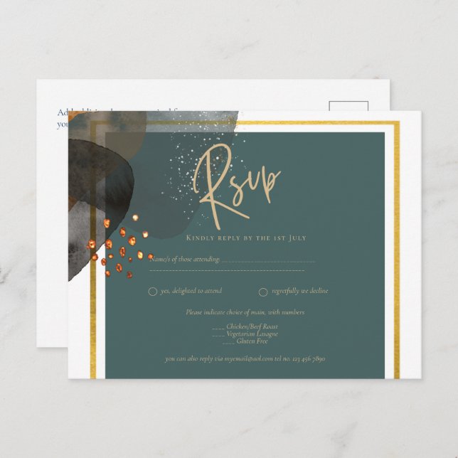 Leahg TEAL EARTH TONES WEDDING INVITE QR Code Postcard (Front/Back)