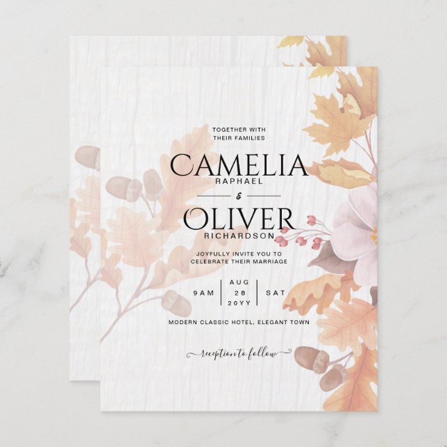 LeahG Terracotta Fall Leaves Wedding Invite (Front/Back)