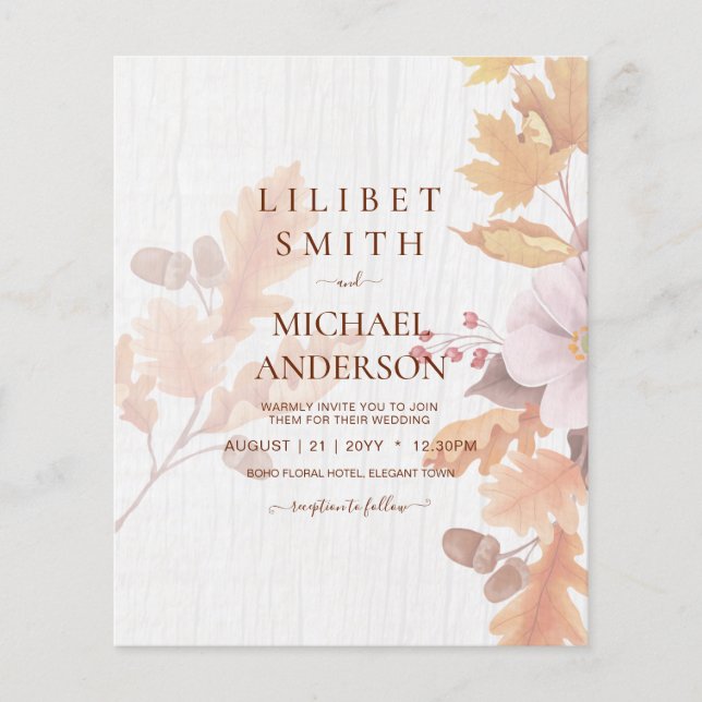 LeahG Terracotta Fall Leaves Wedding Invite Flyer (Front)