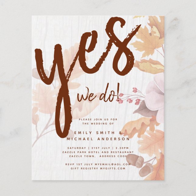 LeahG Terracotta Fall Leaves Wedding Invite Flyer (Front)