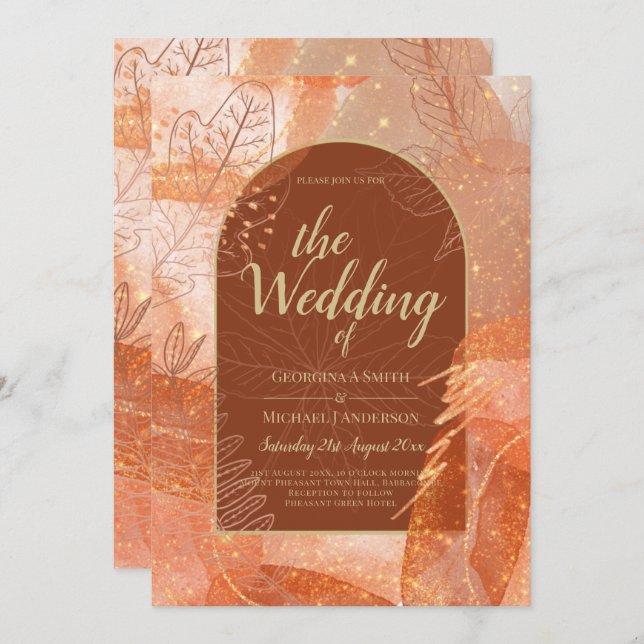 LeahG Terracotta Gold Autumn FALL Wedding Invite (Front/Back)