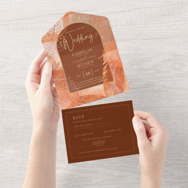 LeahG Terracotta Gold Autumn FALL Wedding Invite (Tearaway)