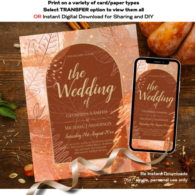 LeahG Terracotta Gold Autumn FALL Wedding Invite Flyer (Creator Uploaded)