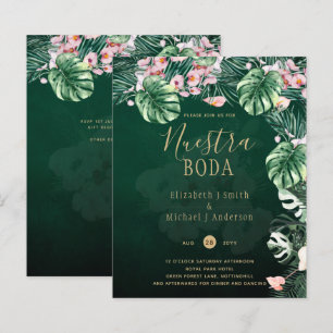 LeahG Tropical Green Pink Floral Leaf Wedding