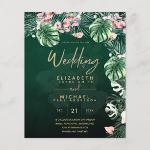 LeahG Tropical Green Pink Floral Leaf Wedding Flyer