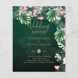 LeahG Tropical Green Pink Floral Leaf Wedding Flyer