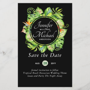 LeahG Tropical Leaves Beach Wedding Save the Date