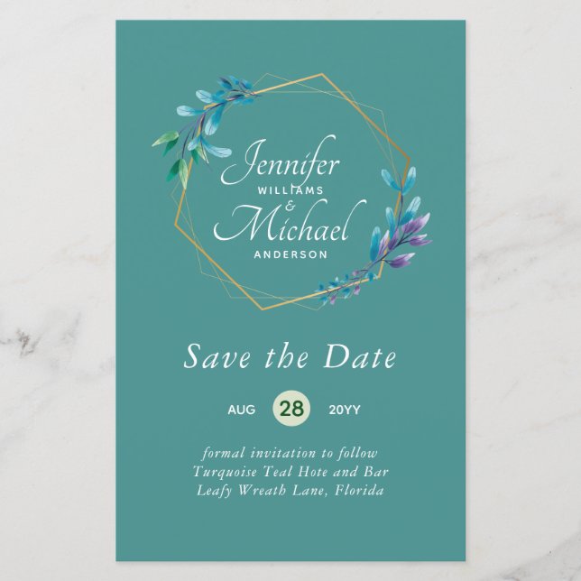 LeahG Watercolor Leaves Modern Save Date Wedding (Front)