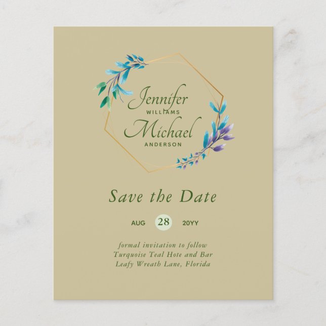 LeahG Watercolor Leaves Modern Save Date Wedding (Front)