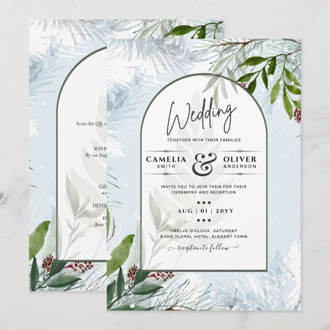 LeahG Winter Wedding Aqua Blue Green INVITE (Front/Back)