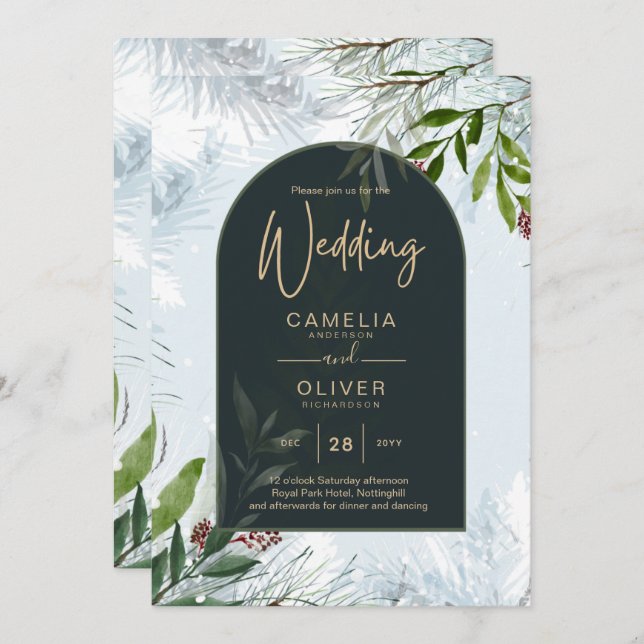 LeahG Winter Wedding Aqua Blue Green INVITE (Front/Back)